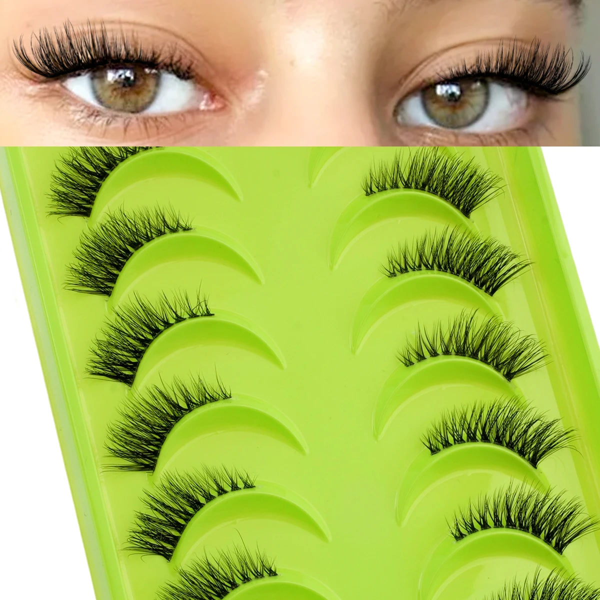 New Half Eyelashes 3/10Pairs Half Lashes Natural 3D Cat Eye Lashes Clear Stem False Eyelash Extension Makeup Faux Cils maquiagem Purest Peak